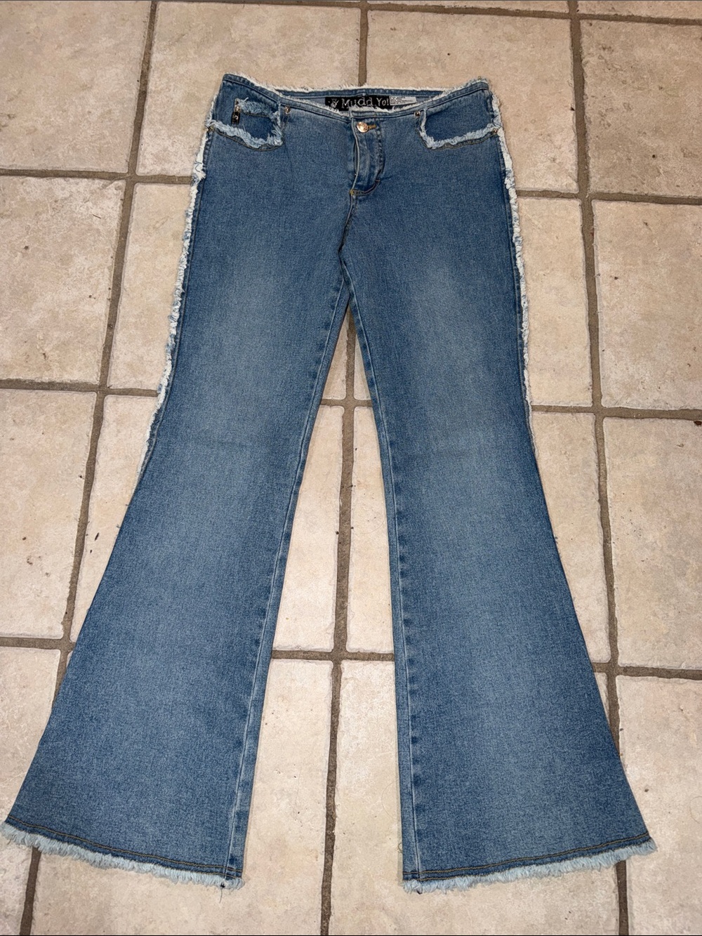 Y2K Mudd Blue Frayed-Side Flare Jeans